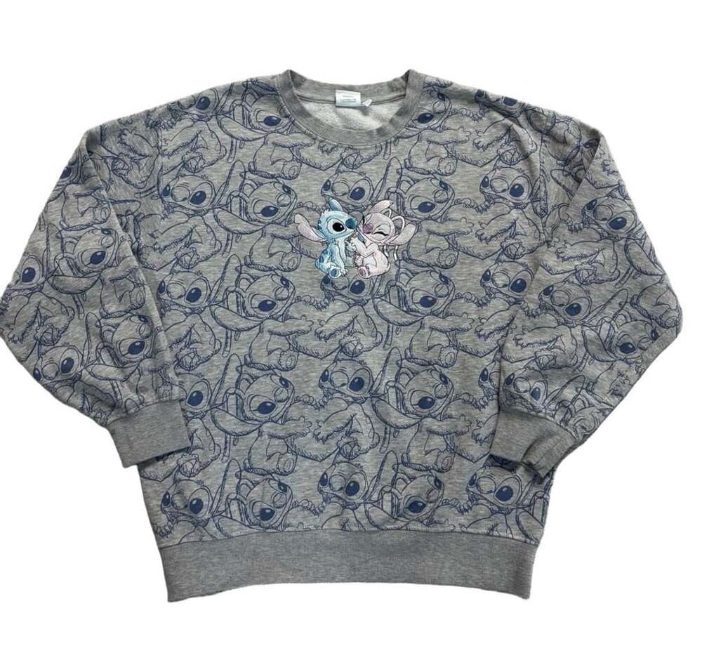 Disney Stitch & Angel Graphic Sweatshirt Size XL Gray Embroidered